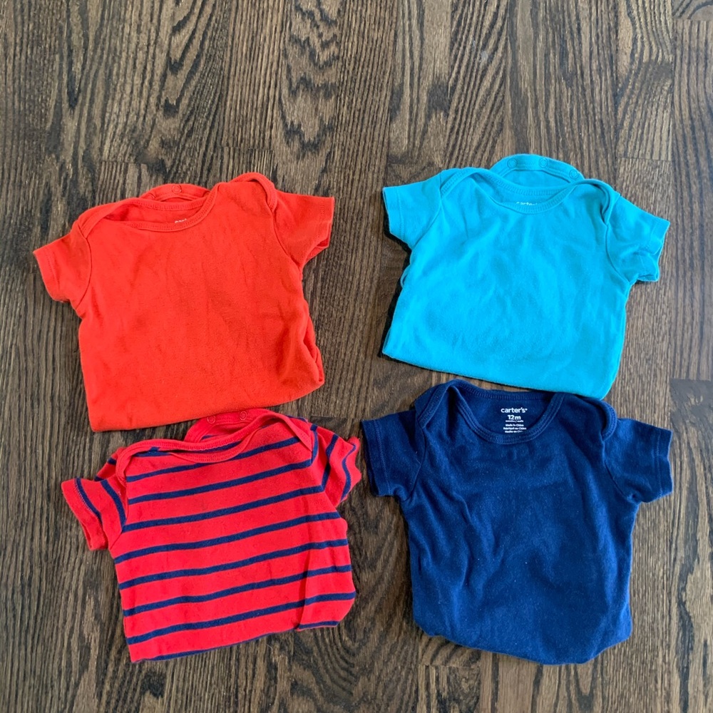 Boys 12m short-sleeve onesies from Carters (4 pack
